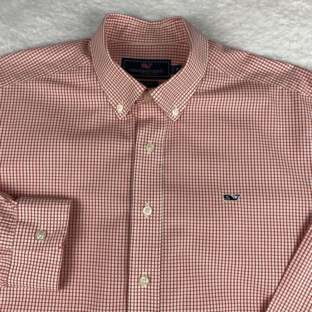 Vineyard Vines Whale Shirt Mens Medium Orange Checks 100% Cotton